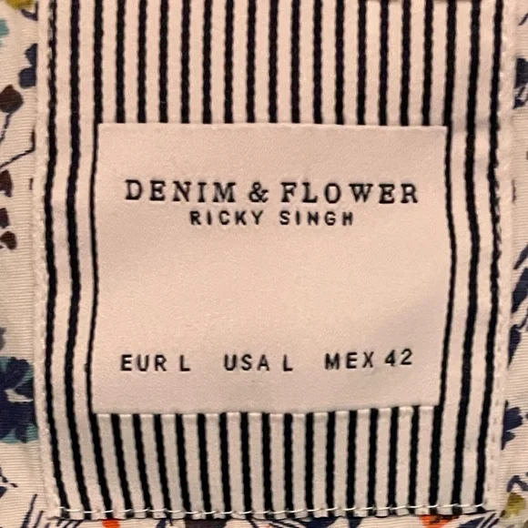 Denim & Flower Palm Tree Patterned button down polo shirt men’s size Large - Picture 4 of 4